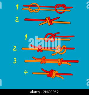 Fisherman`s knot and Double Fisherman`s knot; vector illustration; Stock Vector